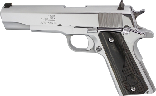 IVER JOHNSON 1911A1 45ACP 5" - FS 8RD CHROME BLACK WOOD GRIPS