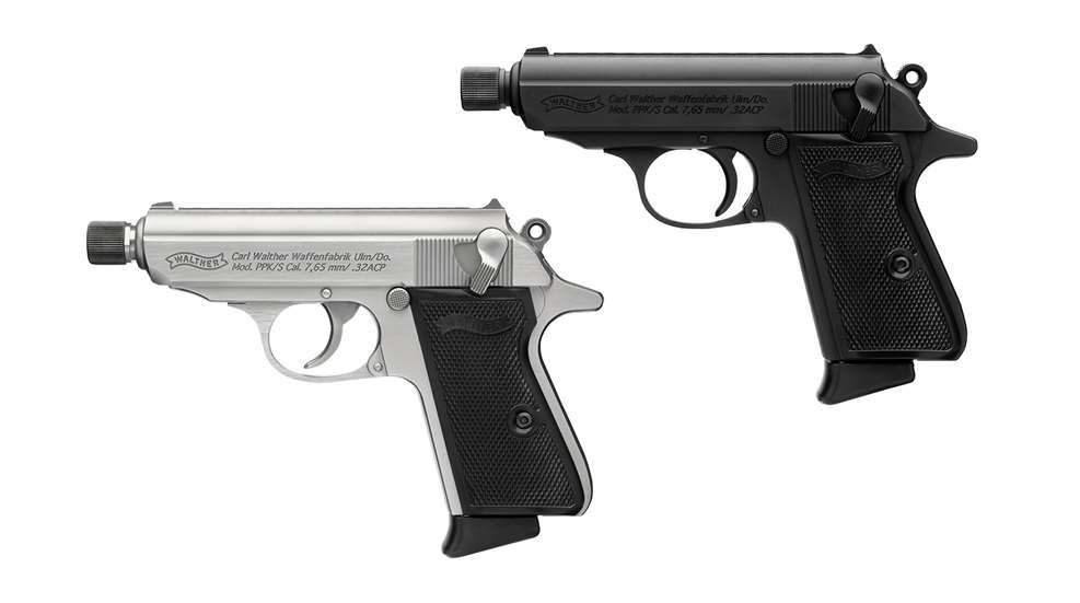 7 Reasons to Choose the Walther PPK SD in .32 ACP for Collectors and Shooters 1 Walther PPK SD in .32 ACP gun on display with suppressor